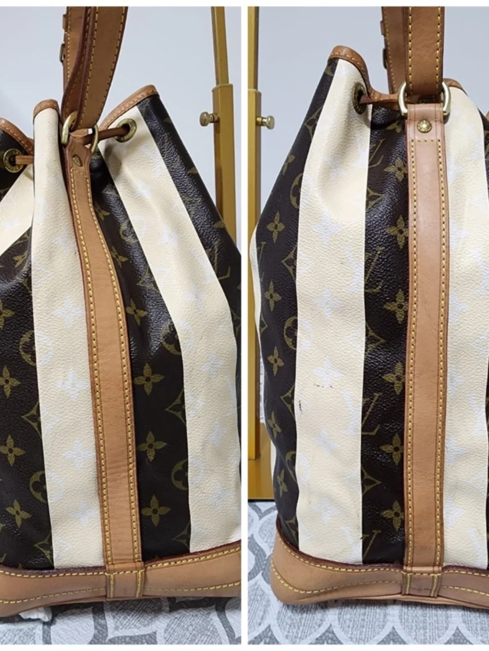 Authentic LOUIS VUITTON Limited Edition Monogram Rayures Noe Brown/Cream